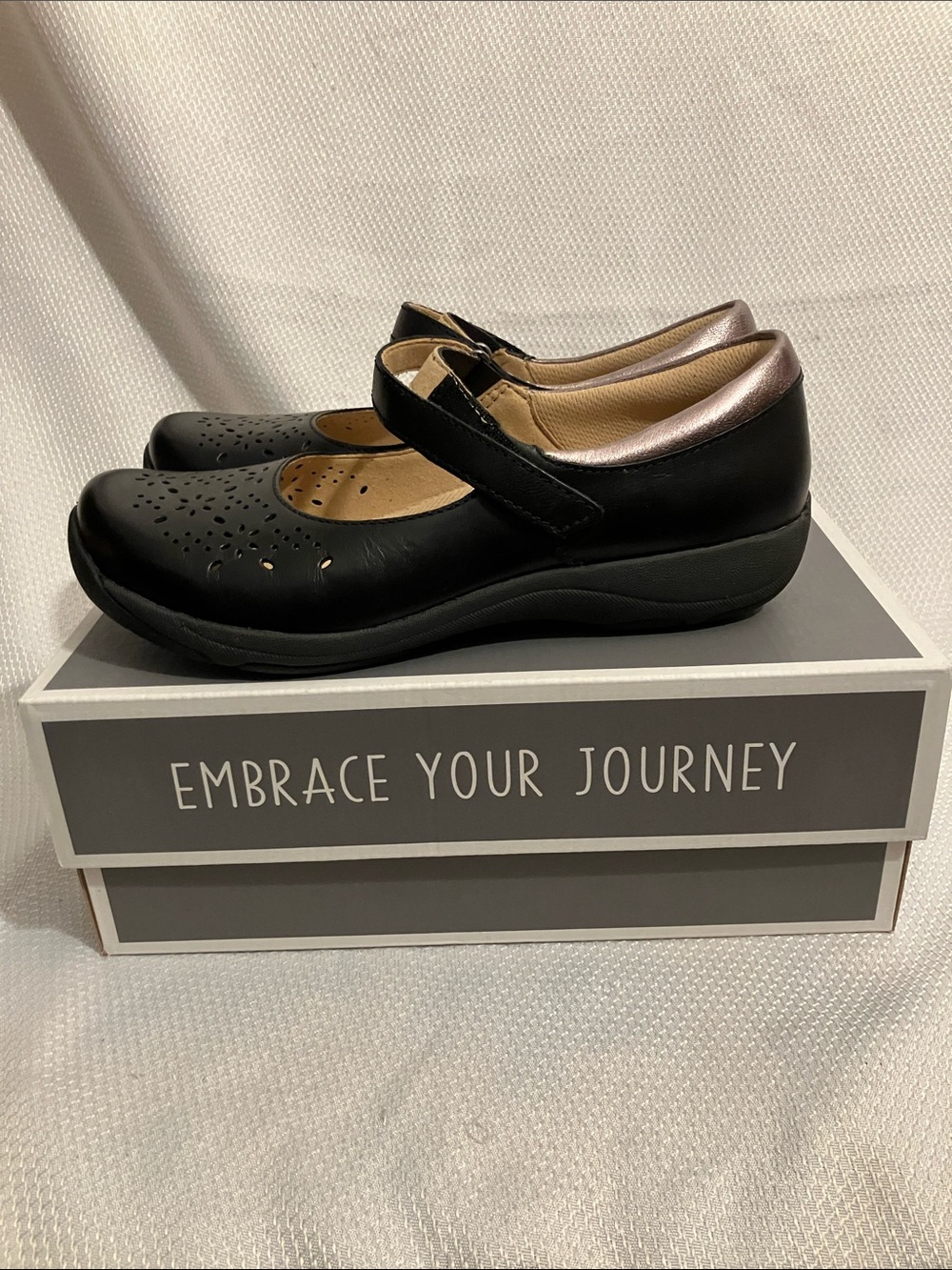 Dansko Black Mary Jane Leather Flats with Perforated Toe